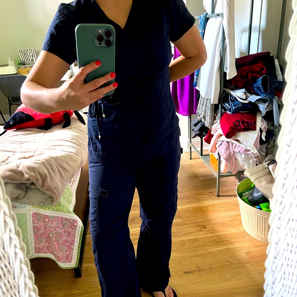 Scrubs small top and small petite bottoms navy blue